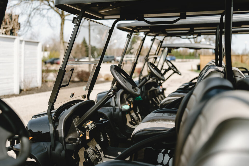 Golf carts lined up at whistle bear
