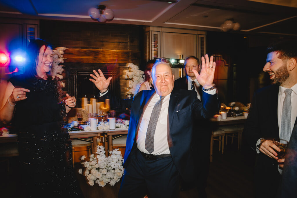 guests celebrating on the dance floor at a wedding at whistle bear