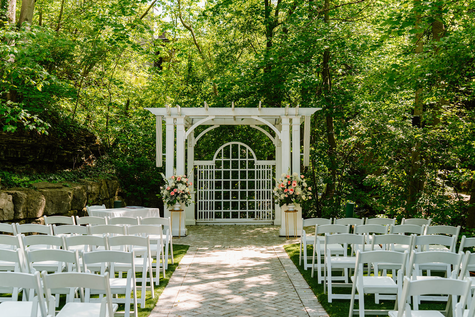 The outdoor streamside chapel ceremony location at Ancaster Mill