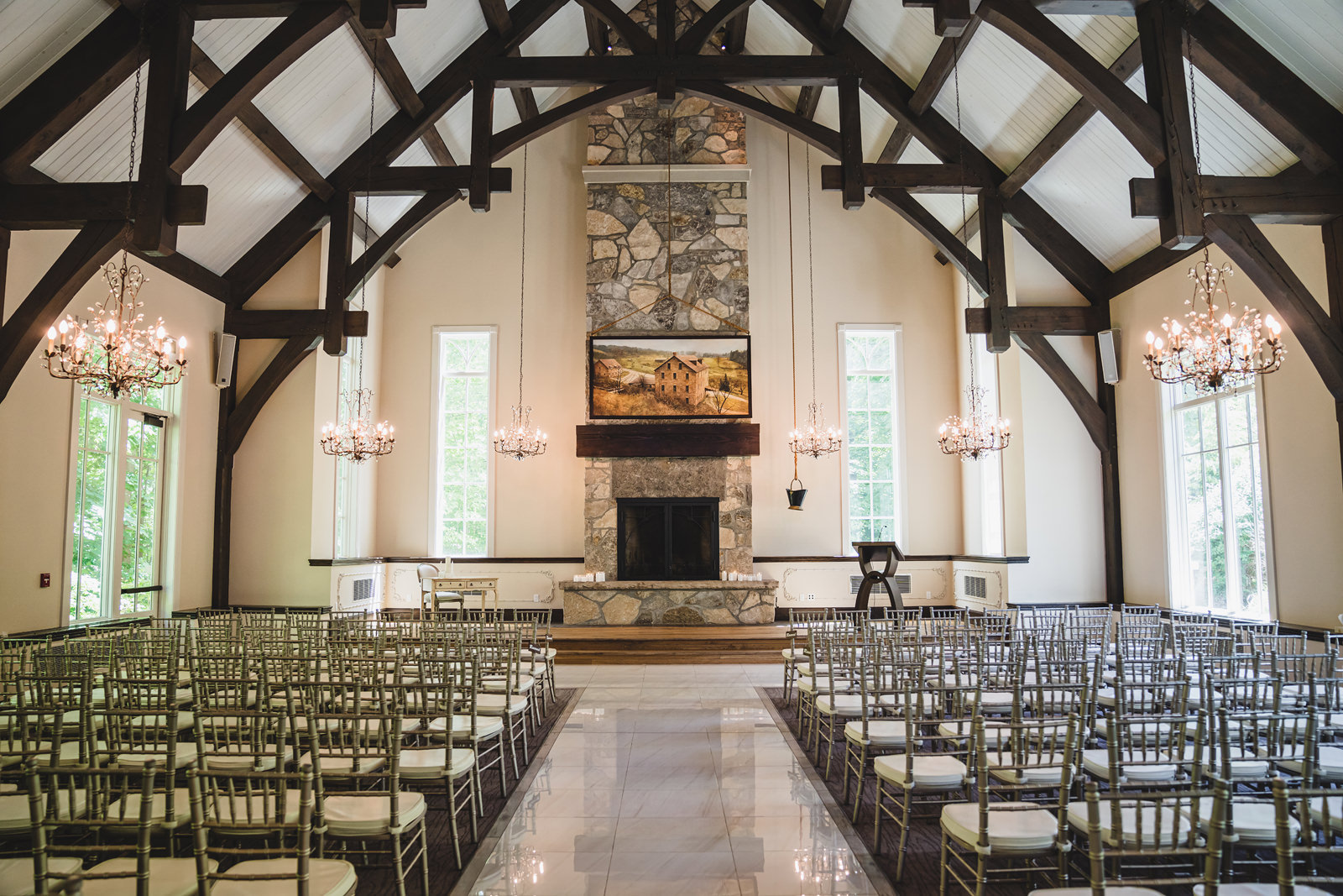 The indoor chapel at Ancaster Mill wedding venue in Ancaster, Ontario
