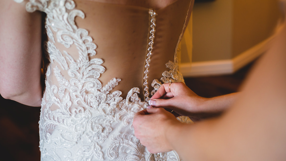 Wedding dress details while getting ready