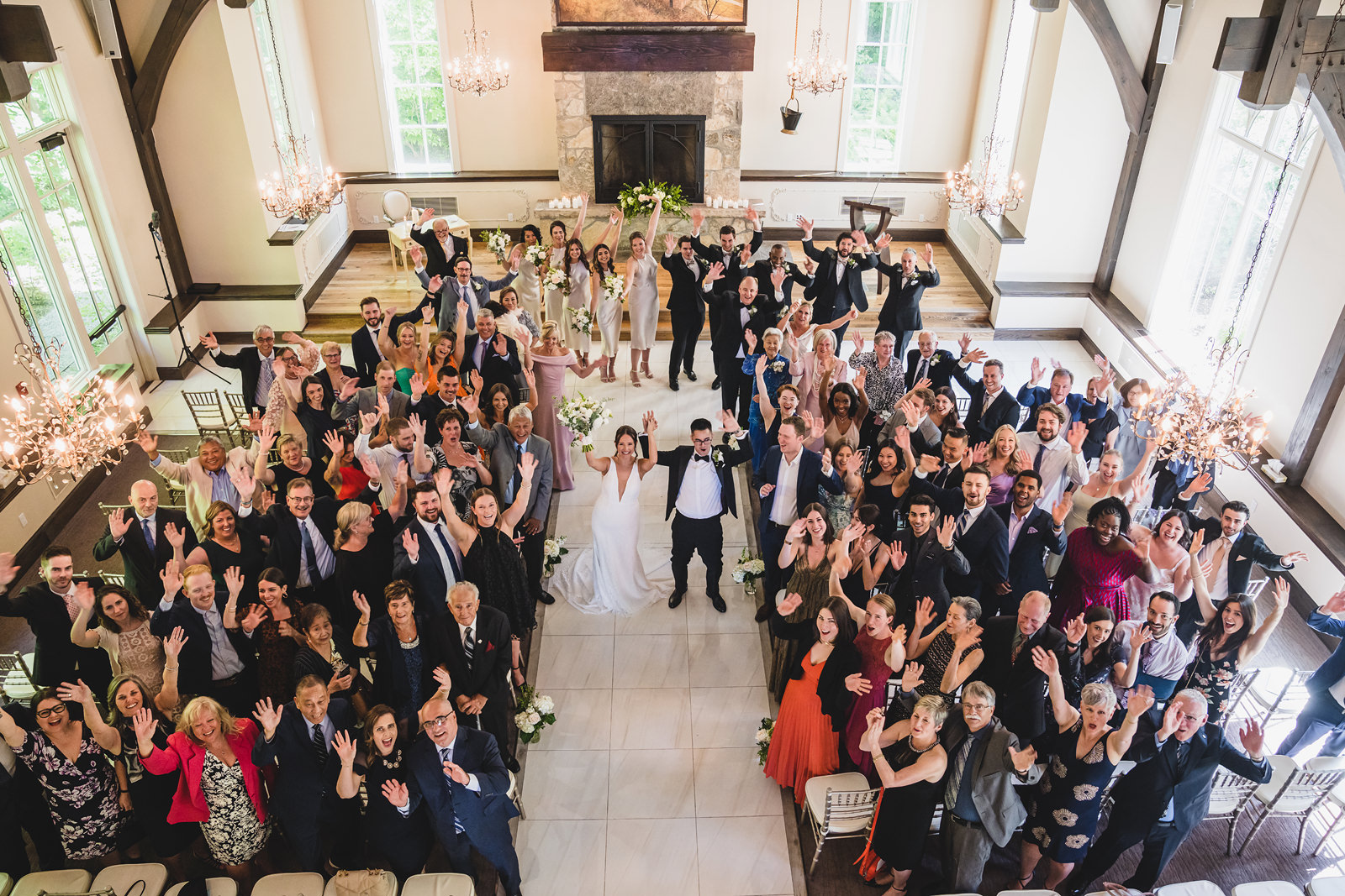 A group photo inside the indoor chapel at Ancaster Mill