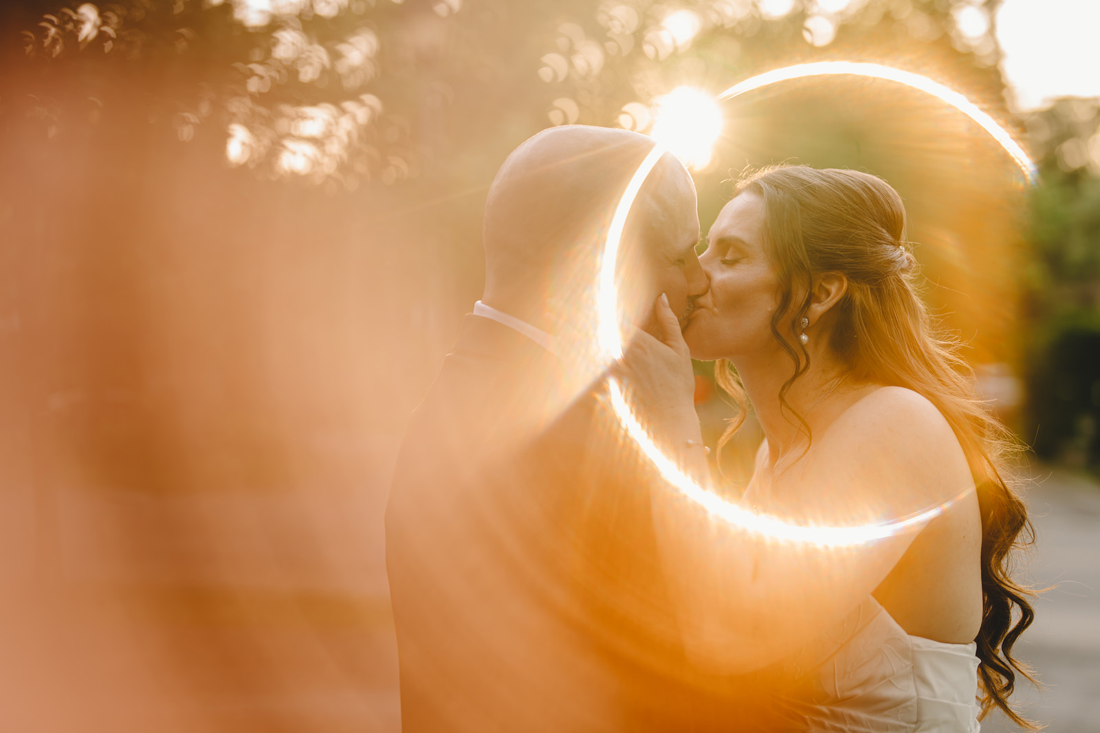 Newlyweds during golden hour at Ancaster Mill