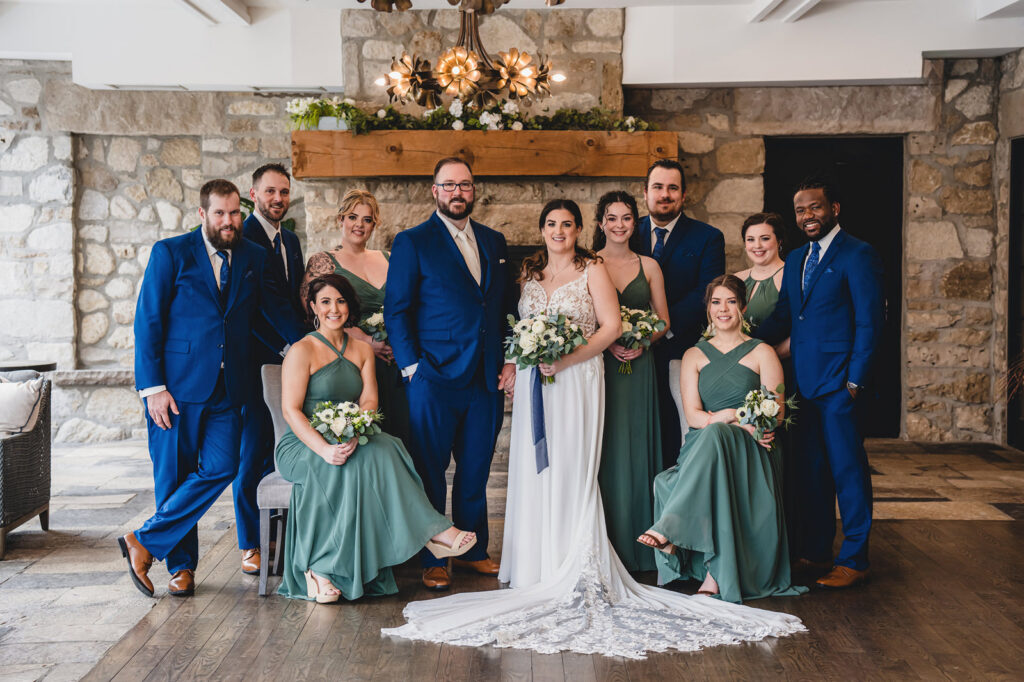 A bridal party portrait at Cambridge Mill