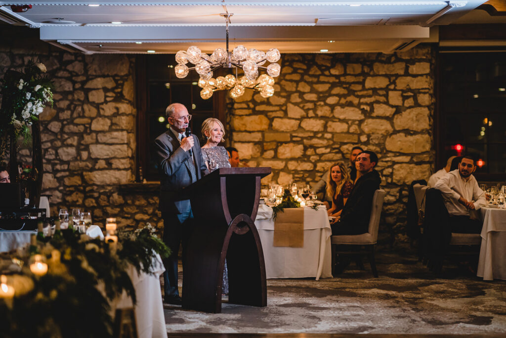 Parents giving their speech at a Cambridge Mill Wedding