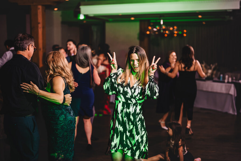 Guests celebrating on the dance floor at a Cambridge Mill wedding
