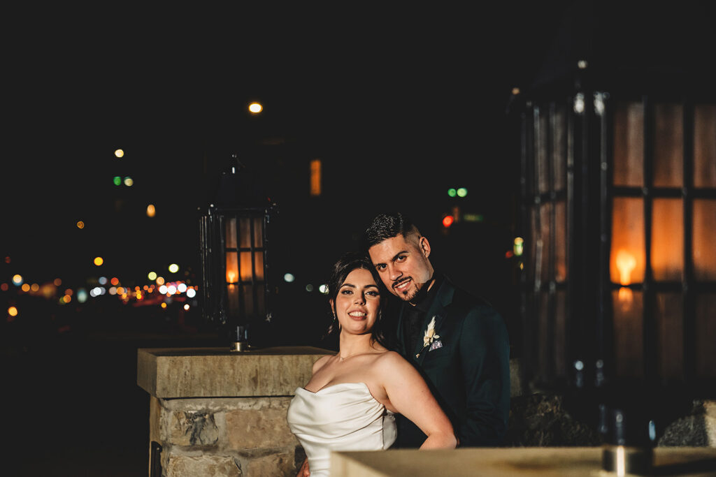 Newlyweds shot at night at Cambridge Mill