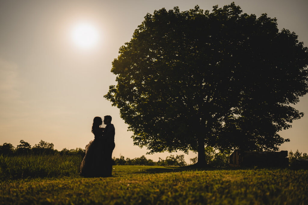 A sunset silhouette at The Earth to Table Farm wedding venue