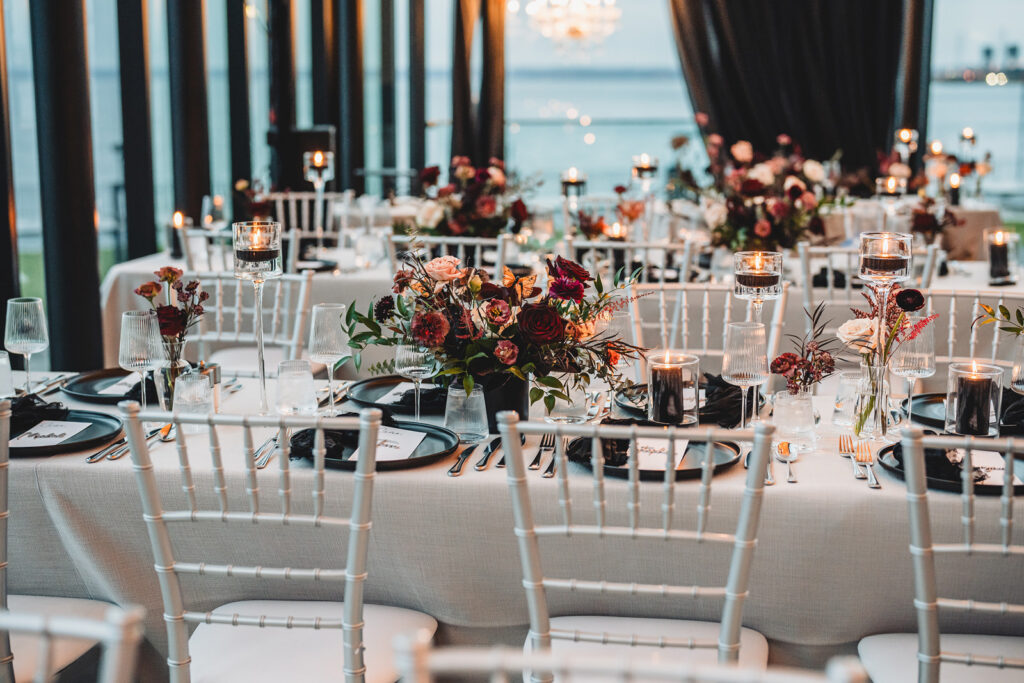 Spencer's at the Waterfront reception decor before guests arrive