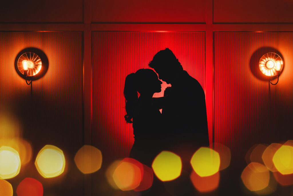 A silhouette of a Bride and Groom at Spencer's at the Waterfront